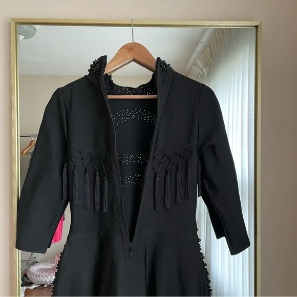 Front Row by Sara & Goldy Beaded Black Tea Length Formal Dress Size XS - Picture 12 of 15